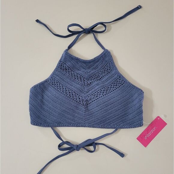 Xhilaration Crochet Blue High-Neck Bikini Top - Picture 5 of 12